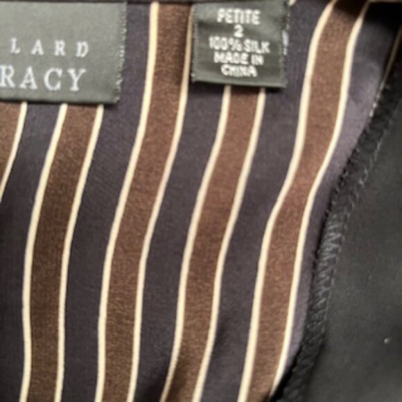 Linda Allard Ellen Tracy 100% Silk Black / Brown Striped  Blouse - Picture 5 of 5